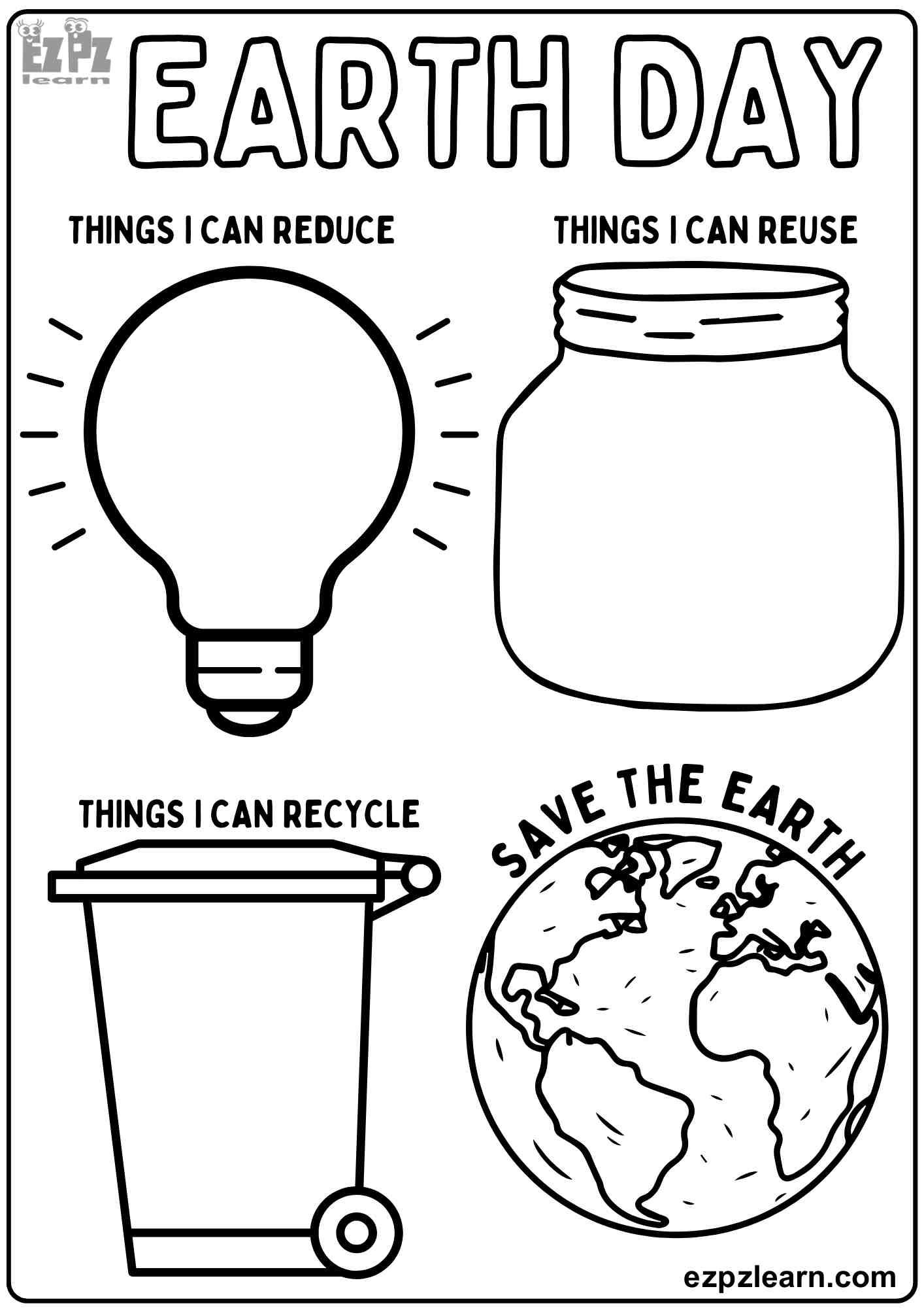 Happy Earth Day Drawing Activity for Kids Reduce Reuse and Recycle Free ...